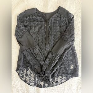 Rebecca Taylor Black Lace Tie-Hem Blouse
